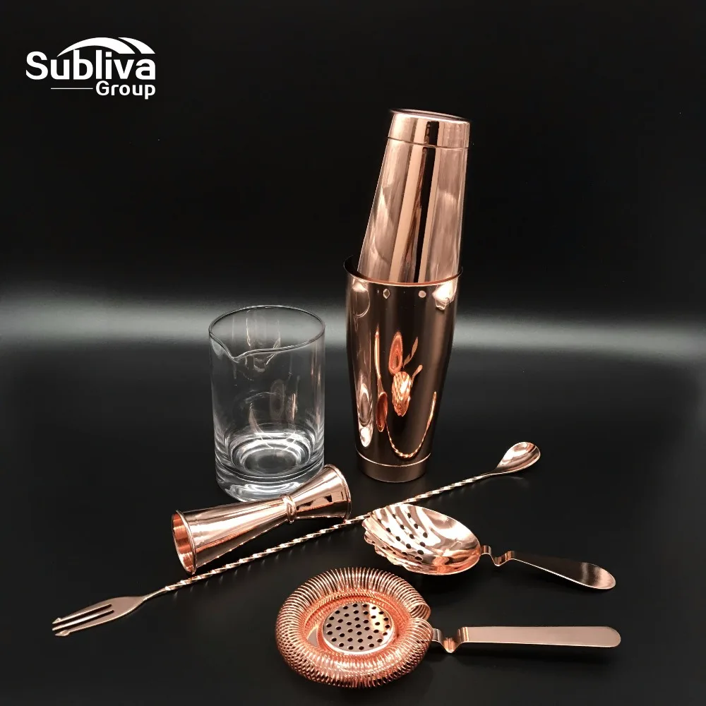 

6Pcs Stainless Steel Cocktail Shaker Mixer Drink Bartender Browser Kit Bars Set Tools Bartender Tool Copper Bartending Set