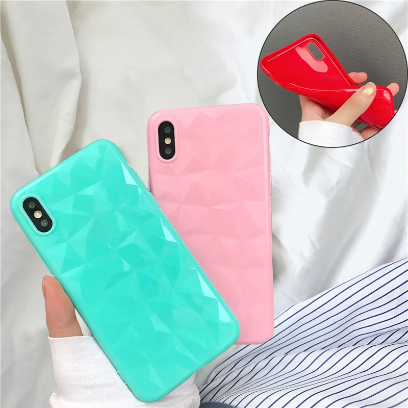 

For iphone 7 8 TPU Case Coque iphone 6 3D Diamond Pattern Candy Colors Soft Phone Case For iphone 6s 6 8 7 plus iphone X silicon
