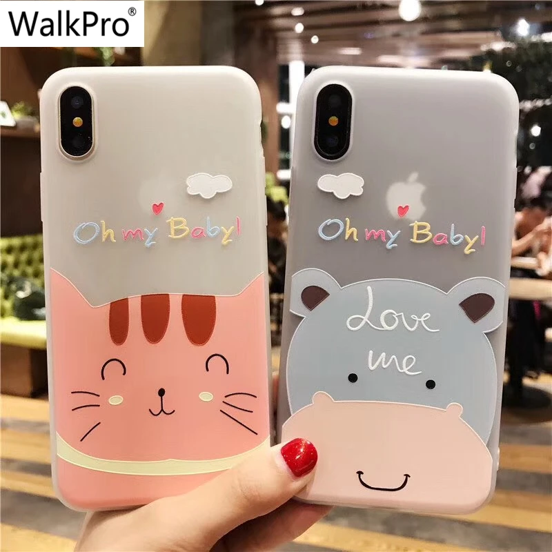 WalkPro silicone cases For iPhone X case cover 3D Relief cute Hippo cat