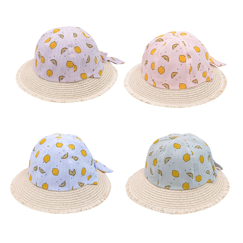 

2019 Style Summer Hats Children Baby Girls Kids Fruit Printed Bowknot Straw Beach Cap