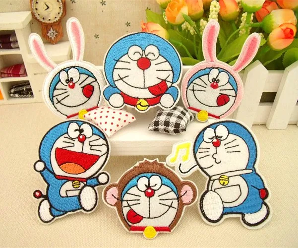 

6 PCS Cartoon Patches for Clothing Free Shipping Lovely Doraemon Embroidered Stickers for Clothes Patch