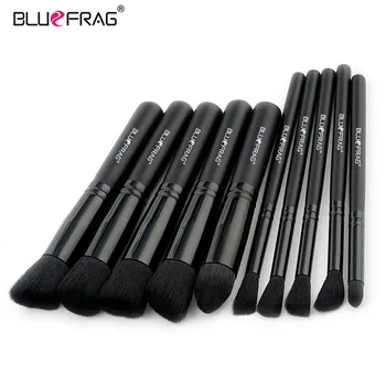 

BLUEFRAG 10Pcs Pure Black Cosmetic Tools Professional Powder Blush Eyeshadow Brushes Brand Foundation Oblique Make Up Brush Set