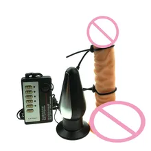 Electric Shock 2 Penis Ring + Anal Plug Butt Plug Medical Themed Toy Pulse Physical Therapy Sex Products for Men I9-1-40