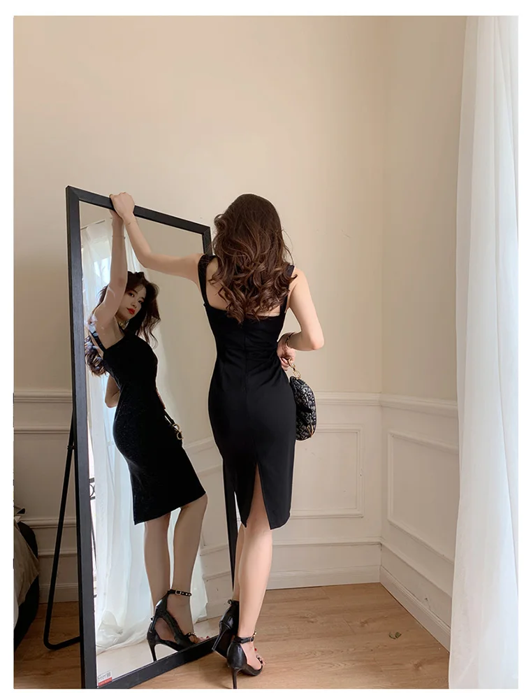 Черное сексуальное облегающее летнее платье без бретелек с бретельками бандажные вечерние элегантные Базовые платья с открытой спиной