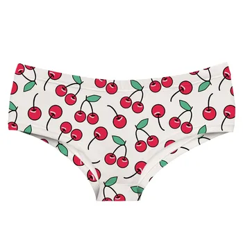 

LEIMOLIS CHERRY PATTERN WHITE funny print sexy hot panties female kawaii Lovely underwear push up briefs women lingerie thongs