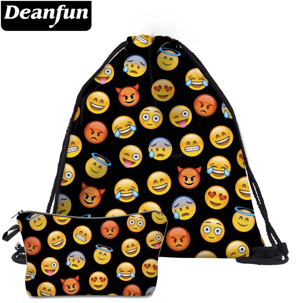 Deanfun 2 шт. для женщин Drawstring сумки черный Emoji печатных многоцелевой для хранения