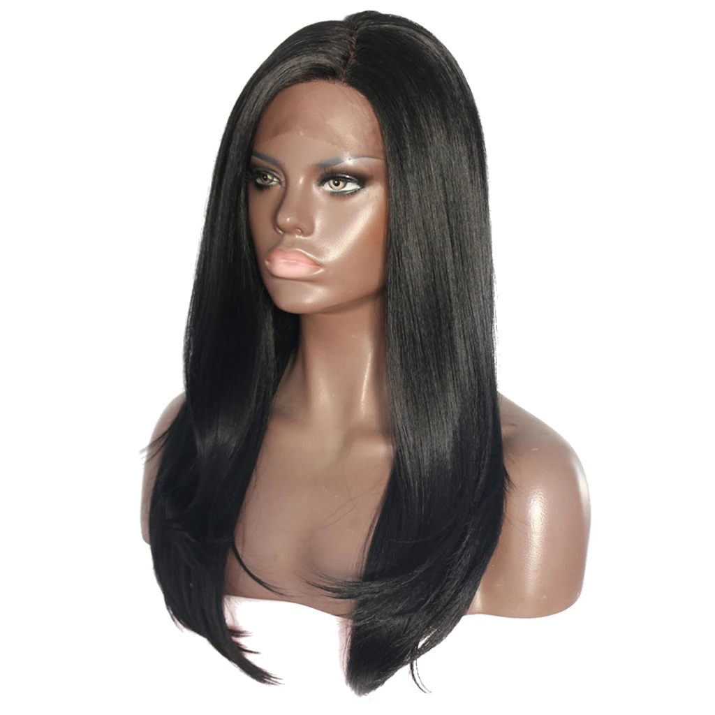 

50cm Natural Real Human Hair Black Long Straight Lace Front Wigs Full Hairpieces