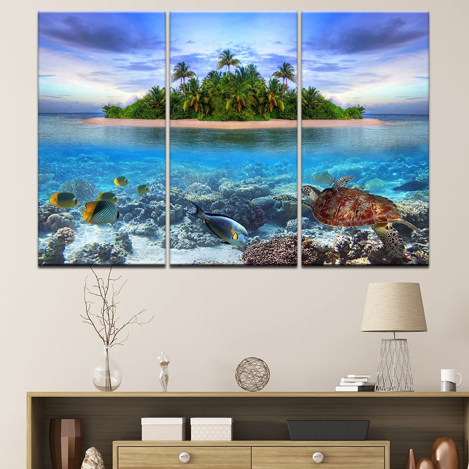 Marine Life Tropical Island Fish 5 panel canvas Wall Art Home Decor Print Poster