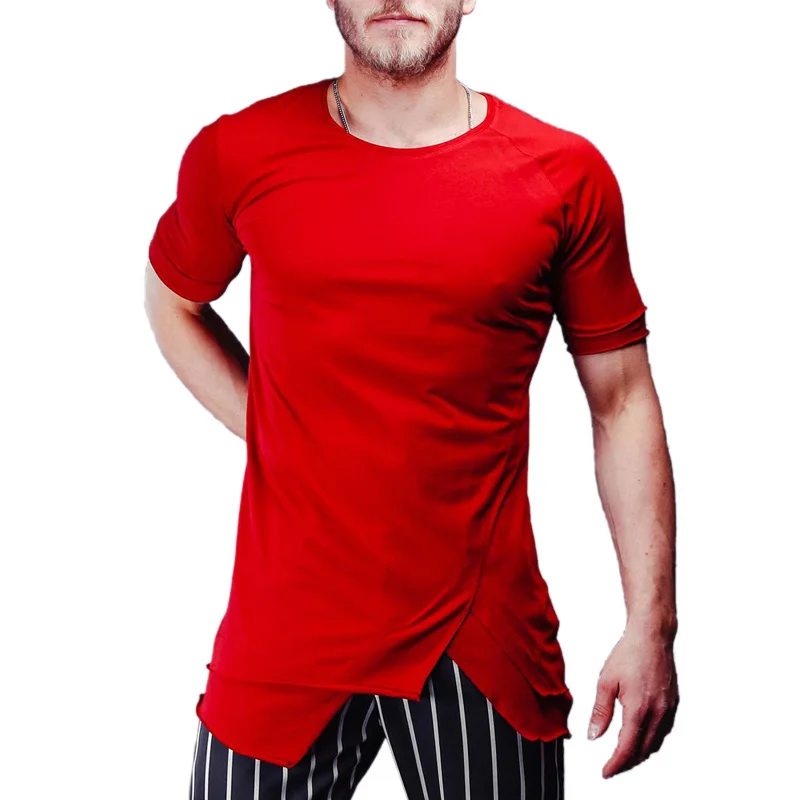 

Spring Summer men T-shirts O-Neck Cotton Tees Design irregular men Tops Long Section Fashion Casual short sleeve T-shirt