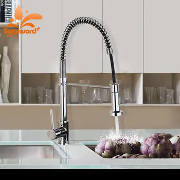 

Suguword Kitchen Spring Sink Faucet Hot and Cold Deck Mounted Mixer Tap One Holder One Hole 2-Function Nozzle