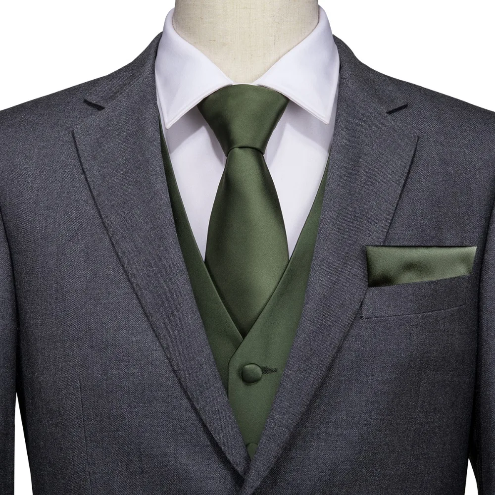 Hi-Tie Men's Suit Vest Silk Classic Party Wedding Necktie Waistcoat Vest Pocket Square Tie Suit Set Green Vests for Men VE-0006 Hi-Tie Men's Suit Vest Silk Classic Party Wedding Necktie Waistcoat Vest Pocket Square Tie Suit Set Green Vests for Men VE-0006