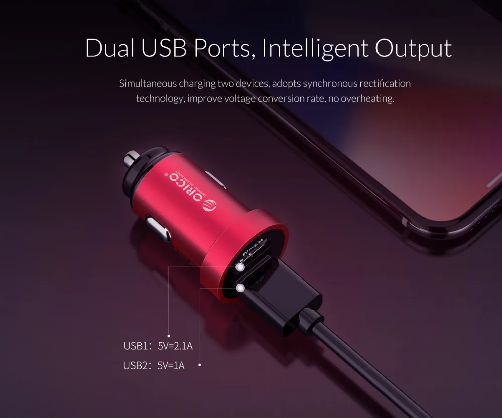 ORICO البسيطة شاحن سيارة المزدوج USB للهاتف المحمول شاحن ل هاتف لوحي GPS سريع شاحن سيارة-شاحن