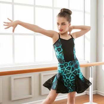 

2018 new Strap Dance Dress Latin Children Girls Rumba Tango Dance Skirt Female Split Training Costume Stage Competition Suit