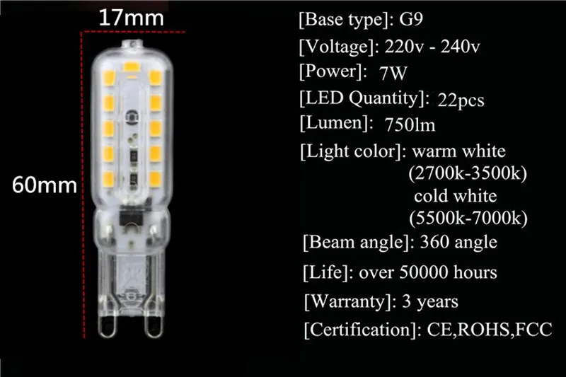 1X G9 светодиодный 5 Вт 7 Вт AC 220 V-240 V G9 светильник светодиодный лампы SMD 2835 светодиодный g9 свет заменить 30/лампа, заменяющая галогенновую лампу 40 Вт warmwhite холодный белый