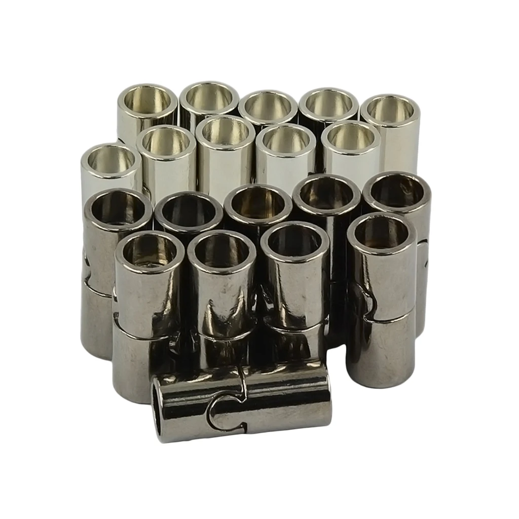 20Sets Jet Leather Glue In 7 Mm Tube Barrel Magnetic Slide Clasp White&Black