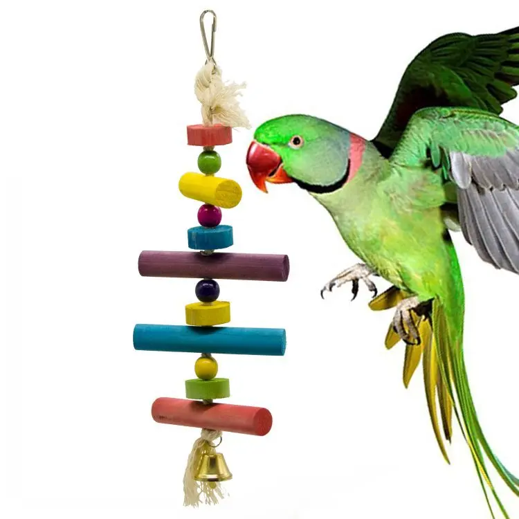 1PCS Parrot Toy Bird Toy Colored Wooden String Hanging String Bite Gnawing Toy Ladder Cotton Rope Toy