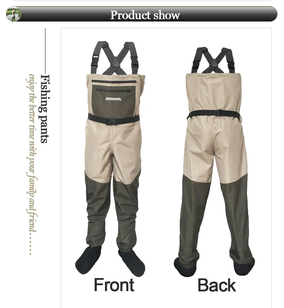 JEERKOOL Fly Fishing Clothes Waders Clothing Portable Chest Overalls Waterproof Wading Hunting Pants Stocking Foot For Fish Shoe