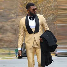  2018 Custom Male Gold Business Suit Slim fit Prom Party Suits Groom Tuxedos For Men Wedding Suit (Jacket+Pant+Vest)