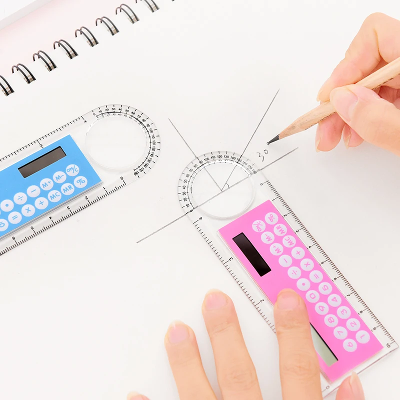 

3 In 1 Mini Arithmetic Ruler with Solar Energy Calculator Magnifier Function School Stationery Measuring Drawing Tools Supplies