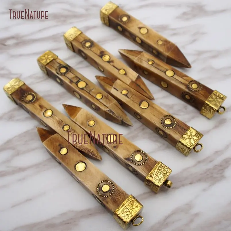 20171211-PM9091- Ox Bone Pendant Copper Pendant Dot Inlay Quadrangular Prism Pendant_4