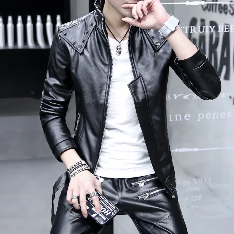

Spring Men's Leather Suit Teenager Motorcycle Leather Jacket Men's Student