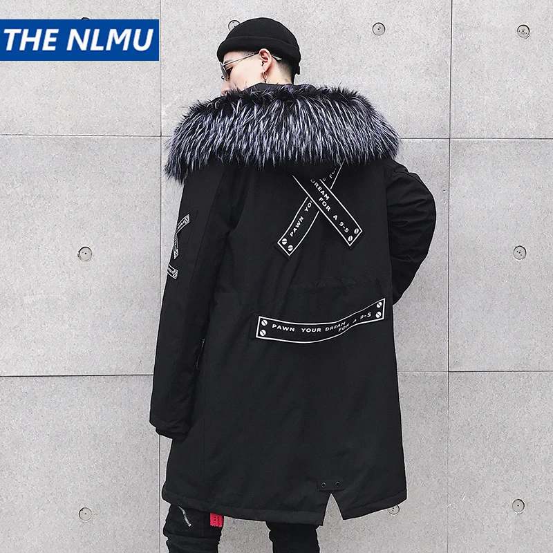 «хип-хоп», зимняя куртка Для мужчин с капюшоном меховой воротник ветровки уличная утепленный пуховик средней длины ветровка пальто Для мужчин Костюмы Q0293