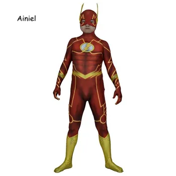 

Ainiel The Flash Cosplay Costume Barry Allen Superhero Costume mask Zentai Bodysuit suit Halloween costumes For adult Men kids