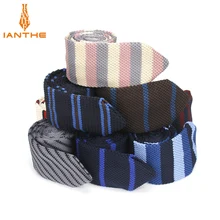 Модный тонкий шейный галстук, Свадебный Вязаный Галстук для мужчин, обтягивающие Вязаные Галстуки, мужские цветные полосатые узкие вязаные тонкие галстуки