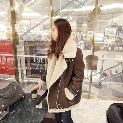 

Winter Jackets Suede Leather British Style Jackets Coats Women Coats Short Deer Skinned Thick Cotton Jacket Women Woolen Coat
