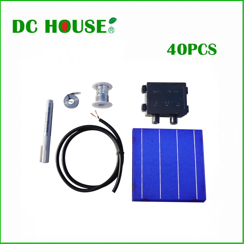 

DIY 160W Solar Panel Full Kits 40pcs Poly 6x6 Solar Cell Tabbing Bus bus Flux Pen Junction Box Wire Complete Solar cell Kits