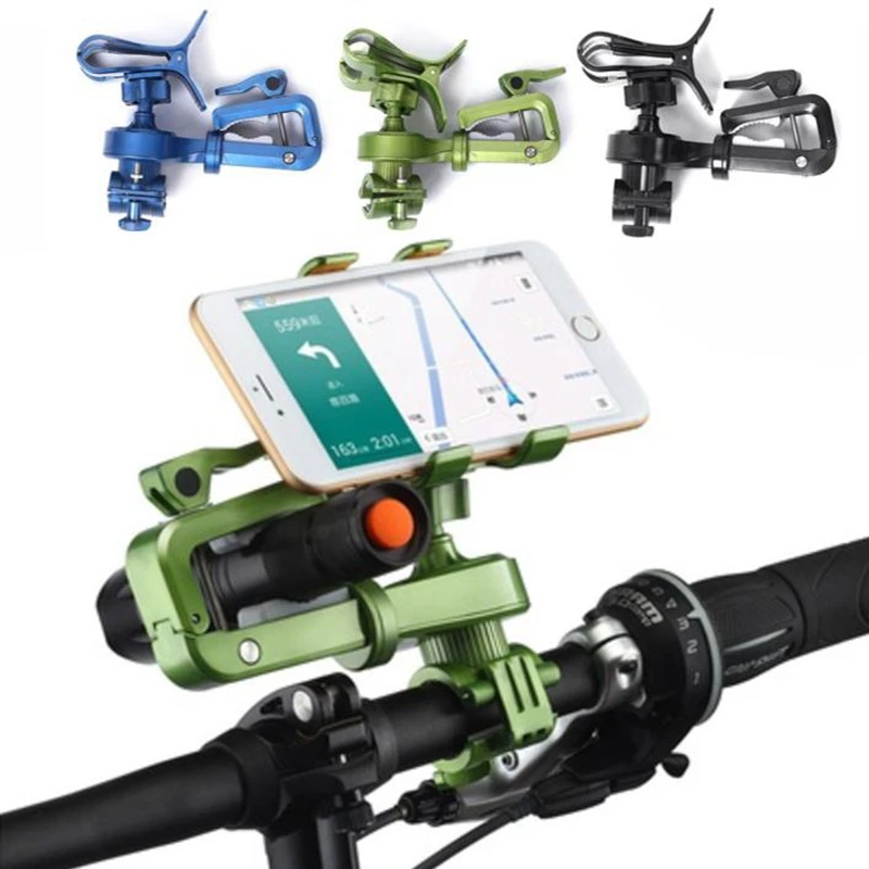

2017 New 2 in 1 Bike Holder For Cellphone Cycling Light Motorcycle Handlebar Racks Phone Clip Rotation Bracket Holder GPS Torch