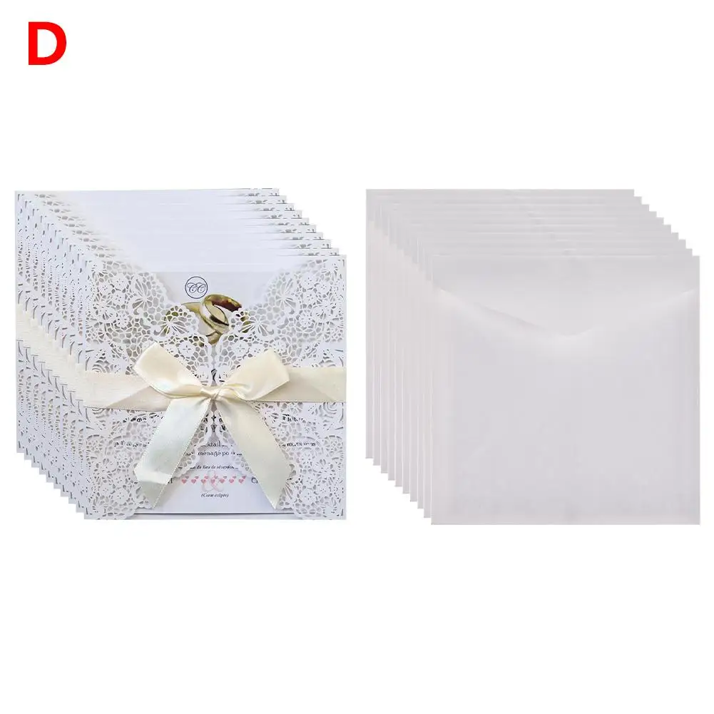  10PCS European Infrared Cutout Invitation Lace Invitation with Bow - 33028137658
