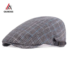 QIUBOSS унисекс из хлопка с закруглёнными краями и пуговицей сверху Кепка шляпа берета для Для мужчин Для женщин модная обувь на плоской подошве для игры в гольф спортивные остроконечные Кепки Клетчатая Кепка с козырьком QB91
