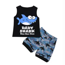 От 1 до 5 лет, летняя одежда для маленьких мальчиков жилет без рукавов с принтом акулы топы, шорты штаны, комплект одежды из 2 предметов для мальчиков