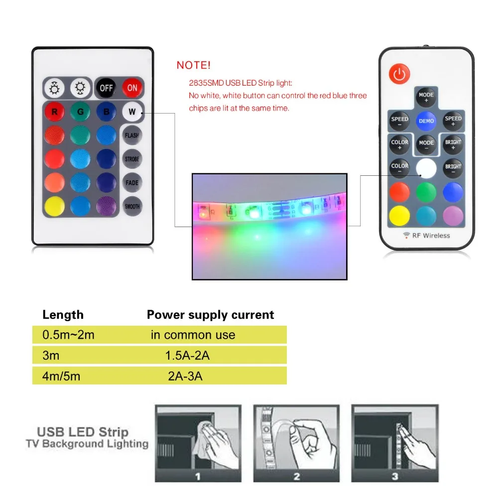 3528 USB СВЕТОДИОДНЫЙ светильник DC 5 в RGB светильник для кухонная полоска лампа 1 м 2 м 3 м 4 м 5 М лента с RF ИК-пультом ТВ фоновая подсветка