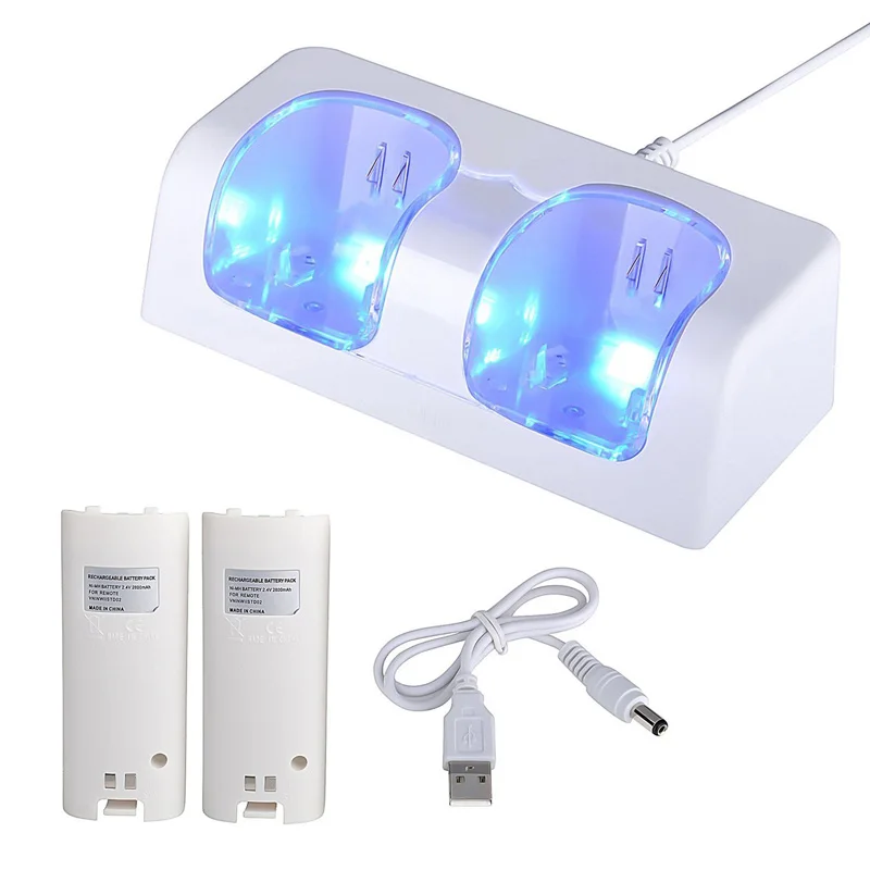 Hot Sale For Wii Remote Dual Charger Dock With 2 Rechargeable Batteries