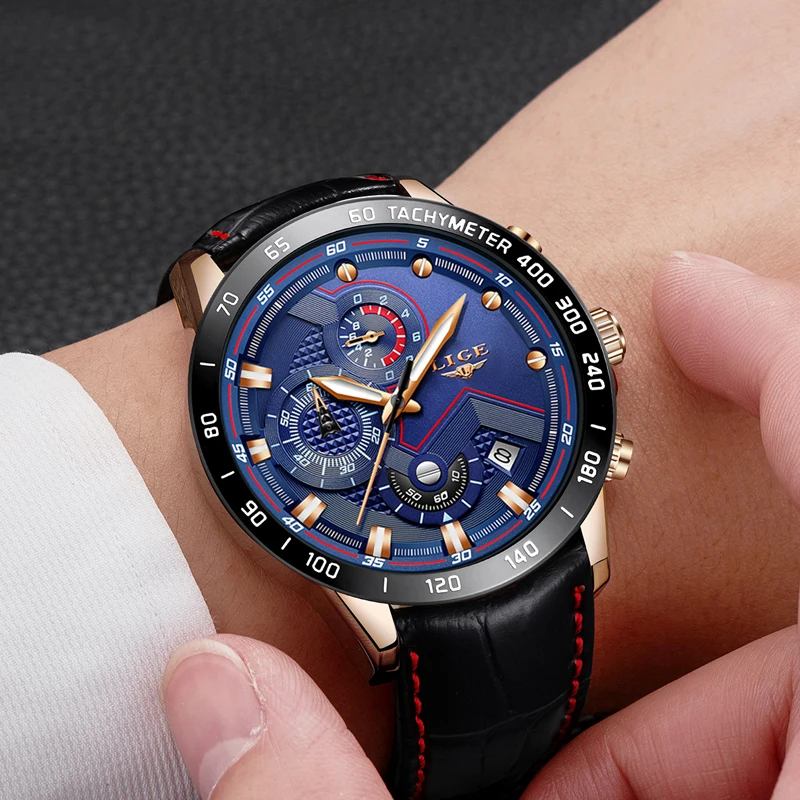 Relogio Masculino Mens Watches LIGE Top Brand Luxury Men's Multi-Functional Quartz Watch Men's Military Waterproof Sports Watch 