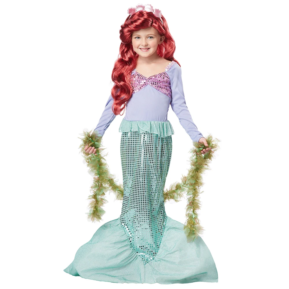 Платье русалки для маленьких девочек; детский маскарадный костюм принцессы Ариэль; нарядное платье с блестками на карнавал, Хэллоуин, день рождения