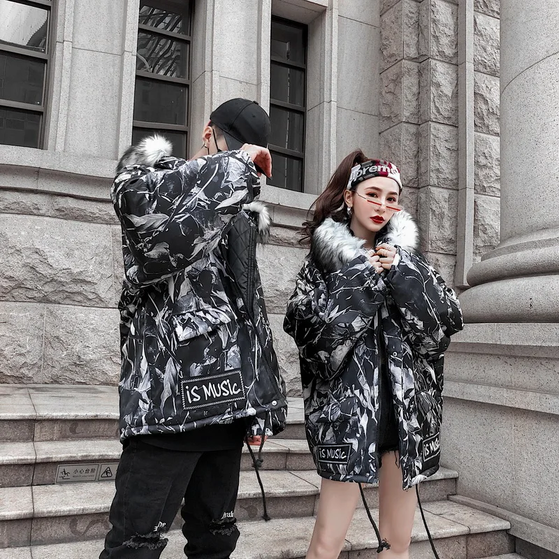 Ветви Камуфляж Военный Тактический с капюшоном хлопок для мужчин и женщин пары диких Harajuku плюс хлопок зимняя теплая куртка