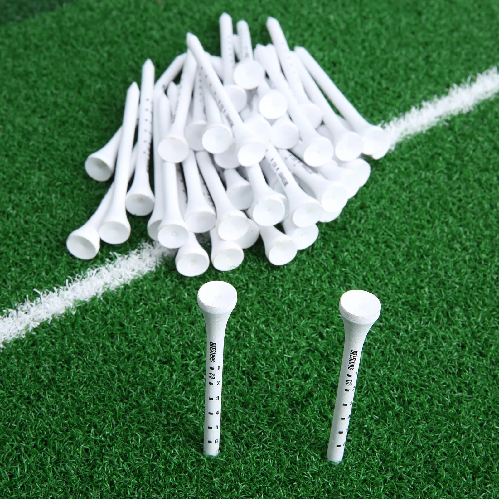 

gohantee Professional 50 Pcs Golf Tees 83mm White Golf Wood Tees With Deep Mark For Irons Hitting Golf Practice Accessories