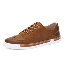 Nice New Style Spring Autumn Brogue Carved Low Top Lace-Up Flat With Breathable PU Leather Men Casual Shoes