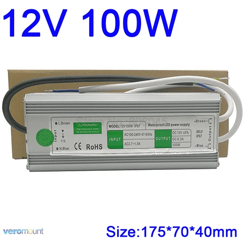 Водонепроницаемый IP67 Светодиодный драйвер переменного тока в постоянный 12 в 10 Вт 15 Вт 20 Вт 25 Вт 30 Вт 36 Вт 45 Вт 50 Вт 60 Вт 80 Вт 100 Вт 120 Вт 150 Вт источник питания для светодиодных лент светильник - Цвет: 12V 100W