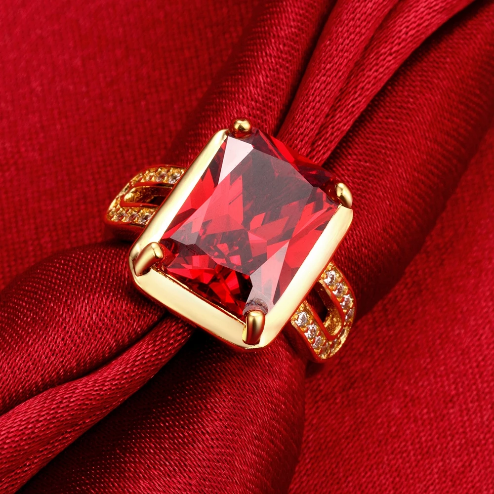 Classic Square CZ Women Ring Gold Color Red Cubic Zircon Rings For Party Women Accessories New (JewelOra RI102009)