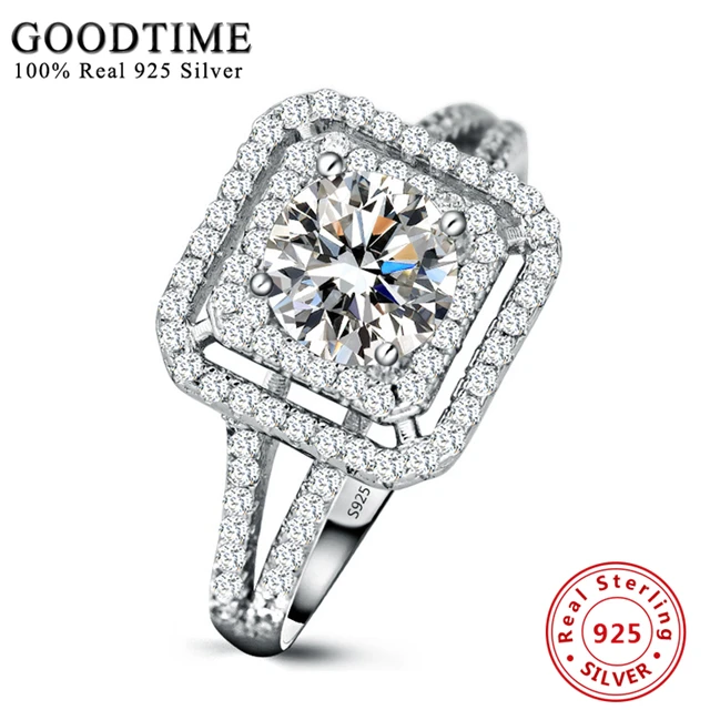 Luxury Women Engagement Ring Real Sterling Silver Rings 925 Jewelry Luxury Women Engagement Ring Real Sterling Silver Rings 925 Jewelry 1 Carat Cubic Zirconia Wedding