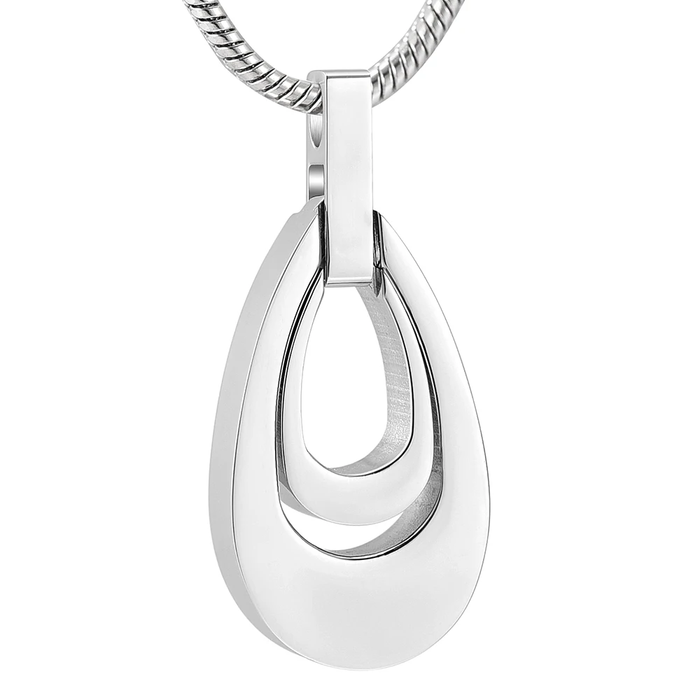 IJD10726 Double Teardrop Stainless Steel Cremation Jewelry Ashes Holder Engravable Keepsake