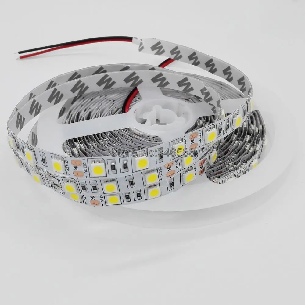 DC12V 5M 5050SMD 60 Светодиодный/M 300 светодиодный s натуральный нейтральный белый 4500 K-5000 K гибкая светодиодная лента, опционально IP20/IP65/IP67 водонепроницаемый