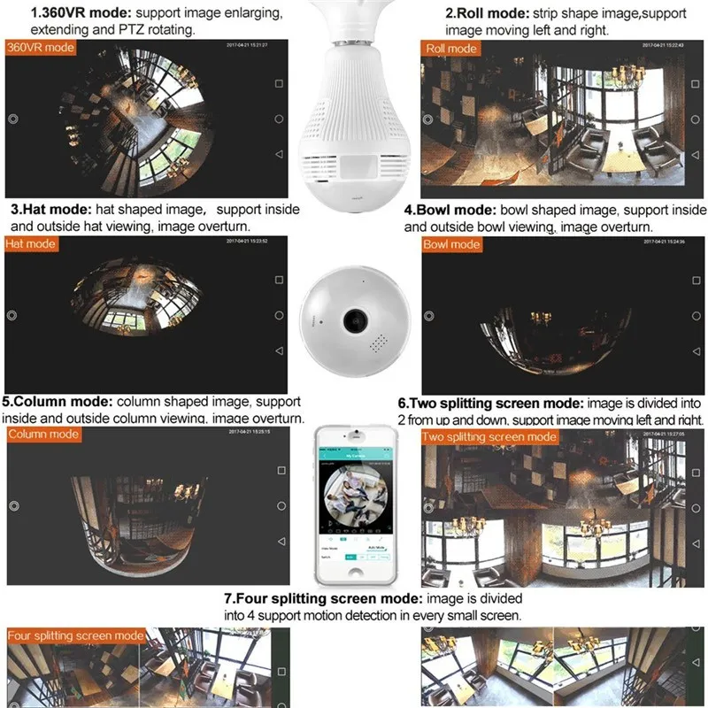 Лампа с Wi Fi камера аудио 1080P HD 360 градусов для помещения рыбий глаз беспроводная