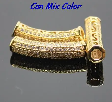

best bead diy bracelet Fashion Long Tube Metal Beads Pave Mosaic Zircon beads Copper Charms Bead For jewelry making crystal