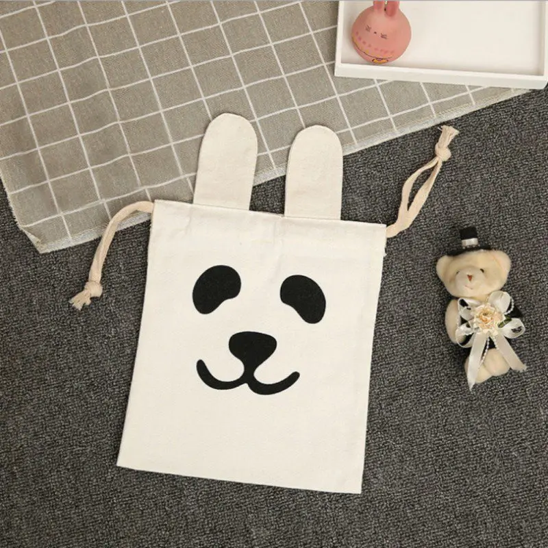 الأطفال على ظهره مع أرنب الأذن الكرتون تخزين منظم دائم حقيبة قطنية برباط