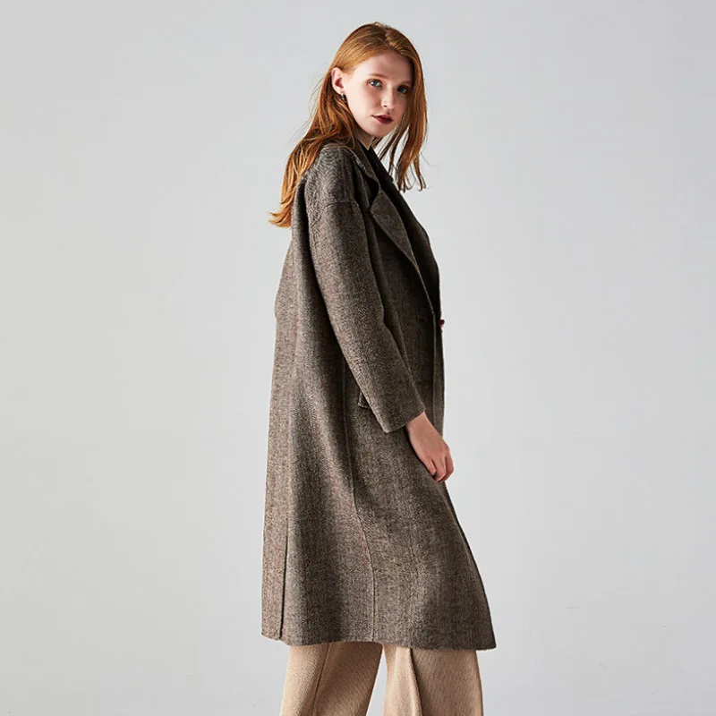 Высокое качество шерстяное пальто женский пиджак двухсторонний кашемир корейский елочкой Тонкий шерстяной Для женщин зимние пальто